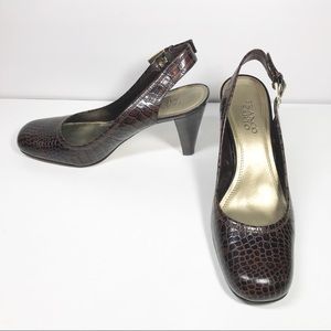 Franco Sarto brown alligator sling back heels